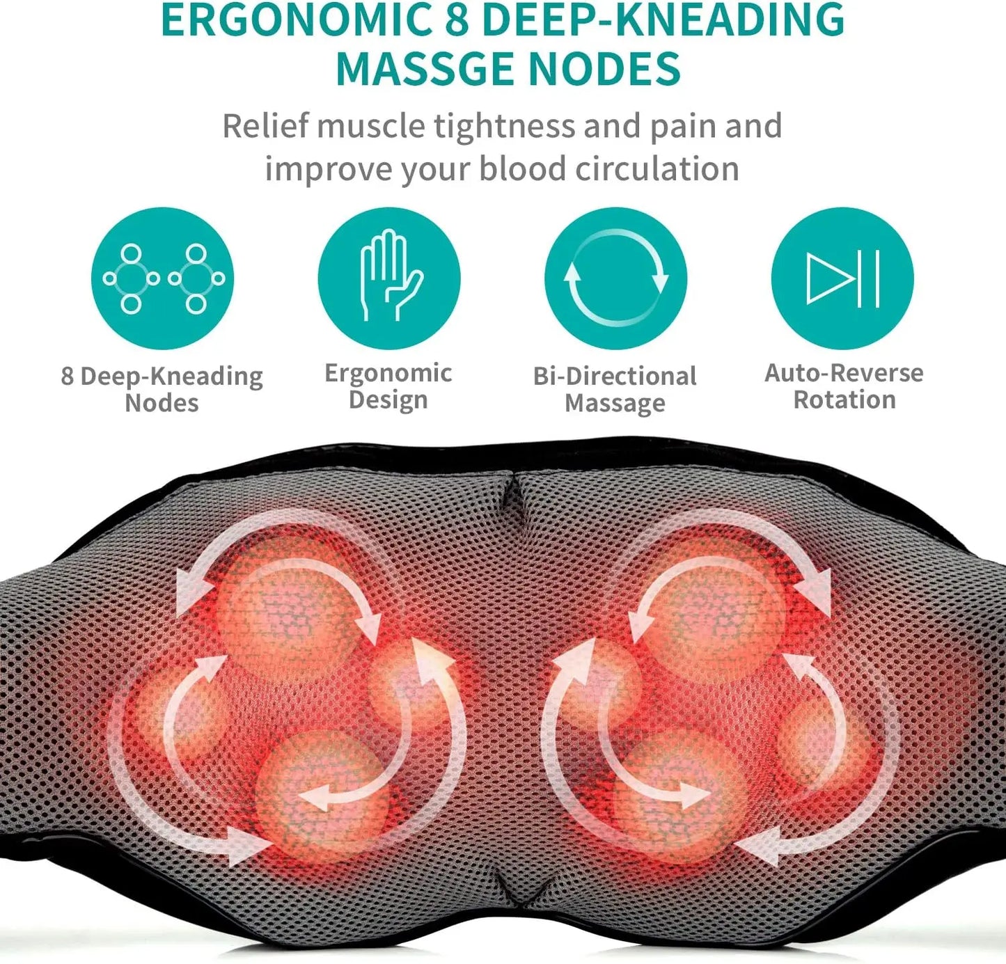 Wireless Shiatsu Neck and Back Massager Neck and Shoulder Kneading Massage Shawl Neck Cervical Relaxing Trapezius Massager