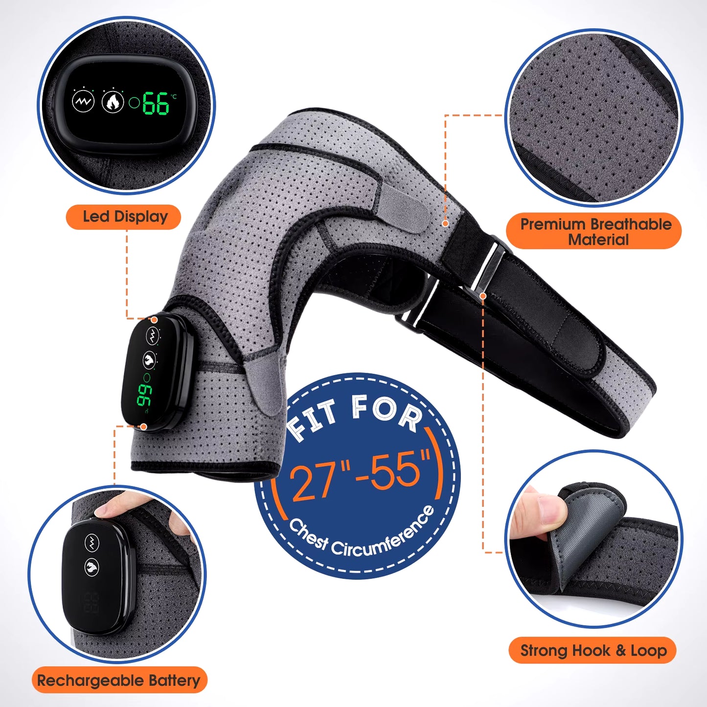 Electric Heating Shoulder Brace LED Display Vibration Shoulder Massage Support Belt Strap for Arthritis Joint Injury Pain Relief